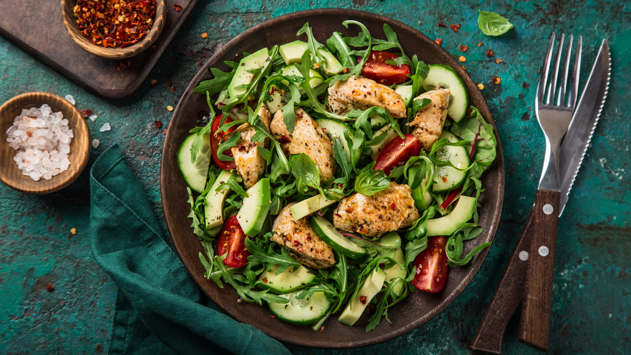 Chicken avocado salad in a bowl