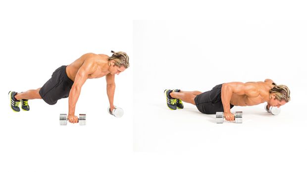Wide dumbbell press-up